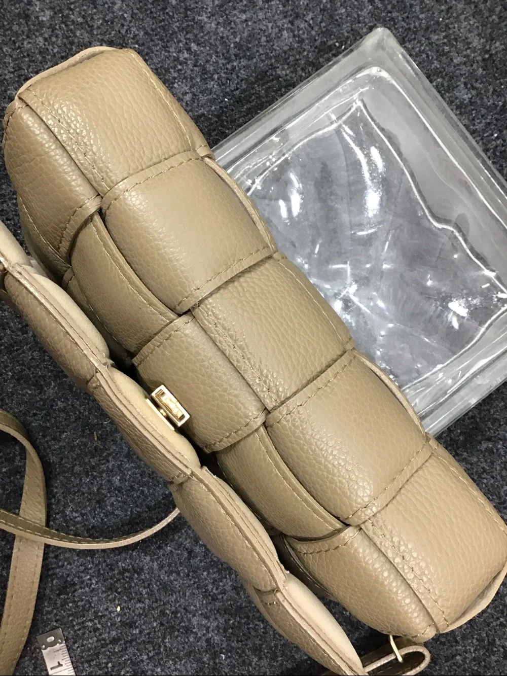 Chiara Ferretti taupe padded cassette woven leather flap crossbody bag Italy